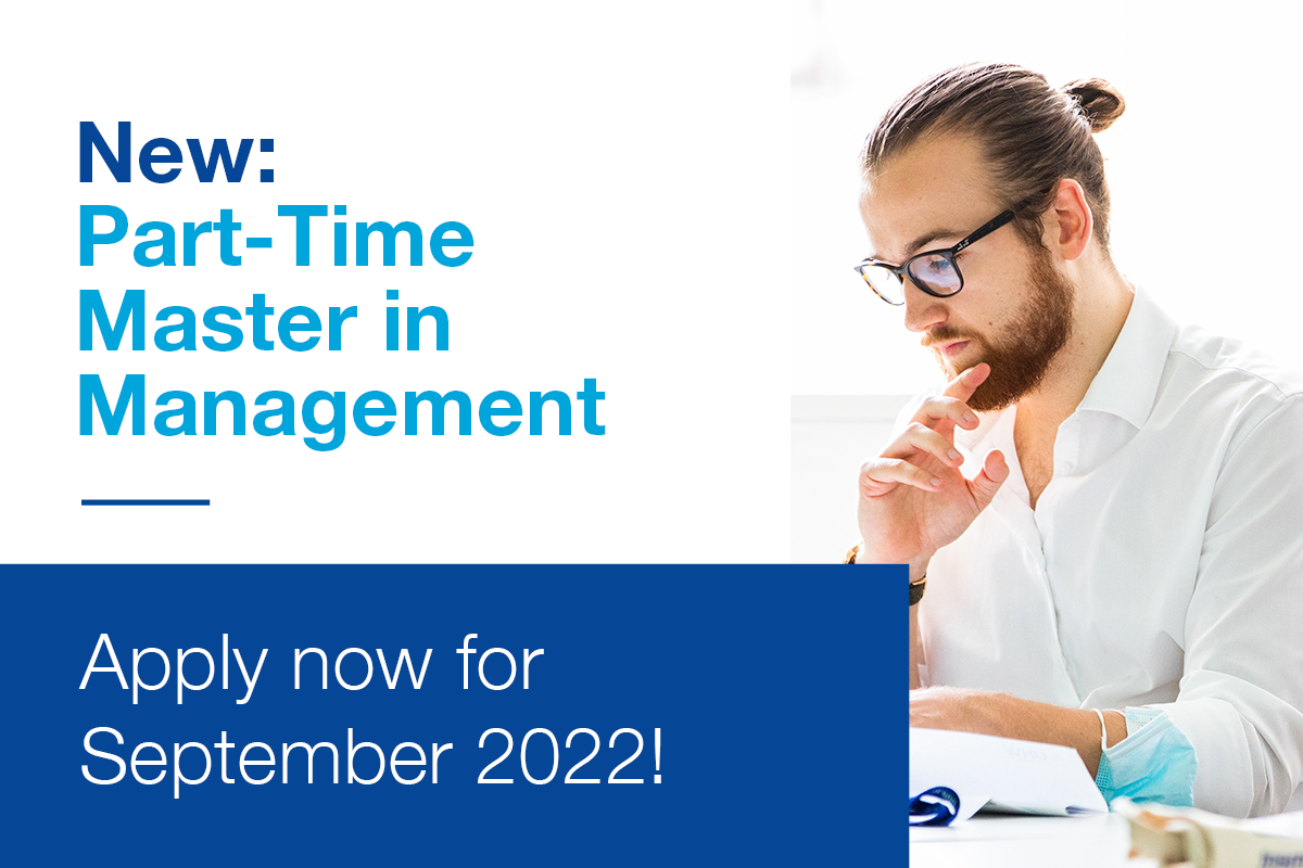 Part-Time Master in Management — Apply now Young student reading brochure.